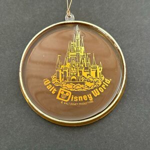 Vtg Walt Disney World Christmas Ornament Acrylic Cinderella Castle Amber Gold Or